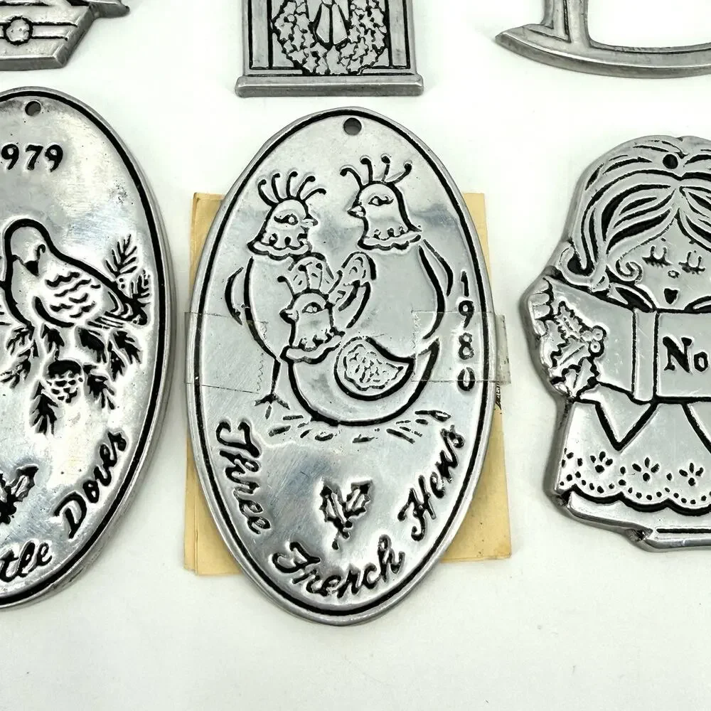 Wilton Christmas Ornaments Lot of 6 Metal Tree Horse Noel Folk Art Vintage